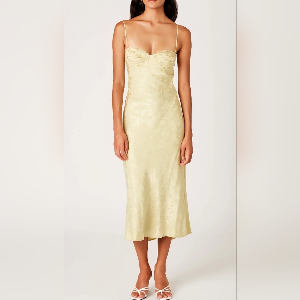 Nia Samson Jacquard Bustier Corset Midi Dress Lace Up Back Light Green Large